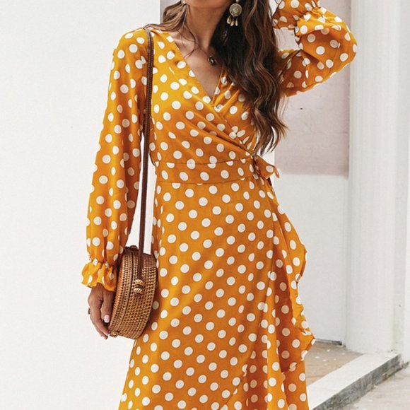 Dresses & Skirts - LAST ONE Yellow Polka Dot Wrap Dress